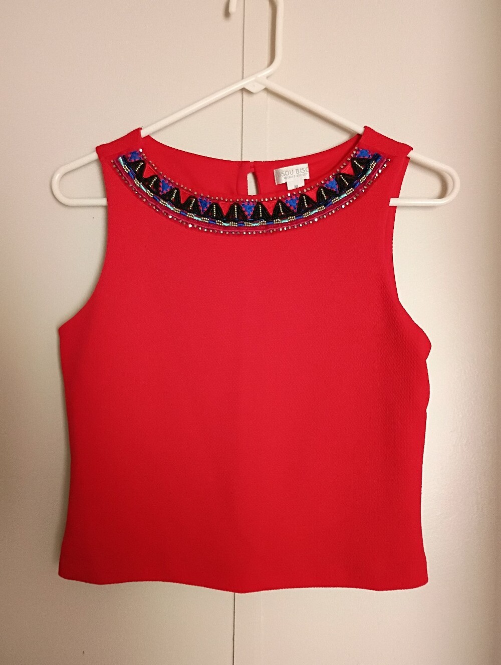 Bisou Bisou Beaded Neckline Crop Top